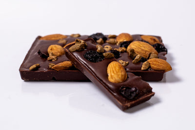 Pieces of delicious Sour Cherry & Almond Bark chocolate bar