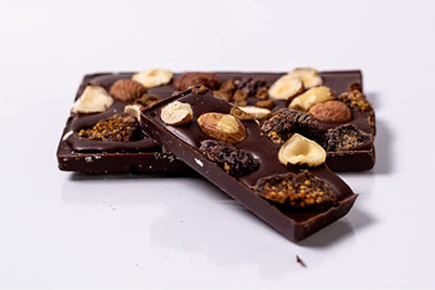 pieces of delicious organic Hazelnut & Fig Bark chocolate bar
