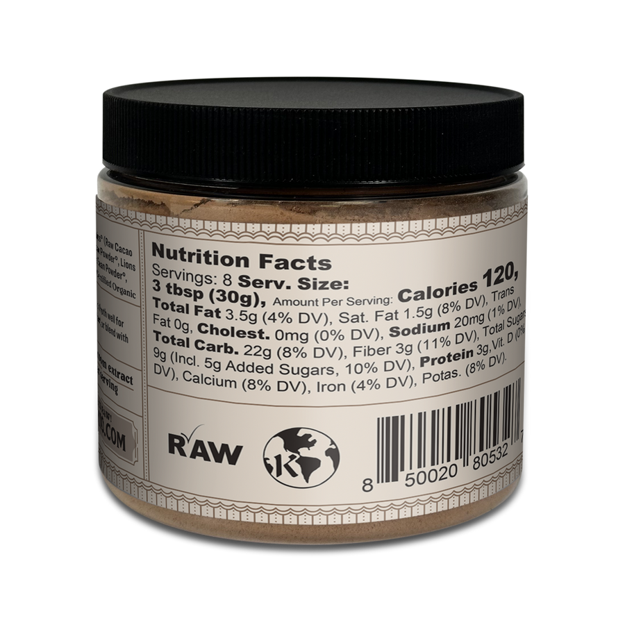 Back of package with ingredients and nutritional value.