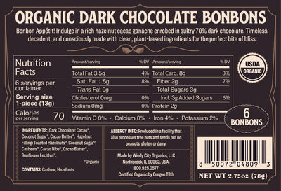 Rawmio 70% Dark Chocolate Bonbons, 6ea