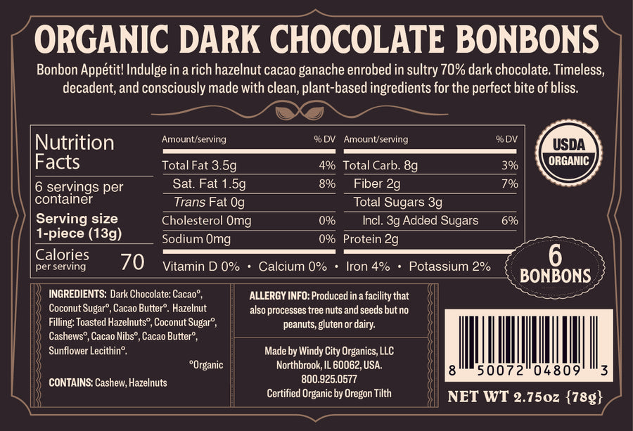 Rawmio 70% Dark Chocolate Bonbons, 6ea