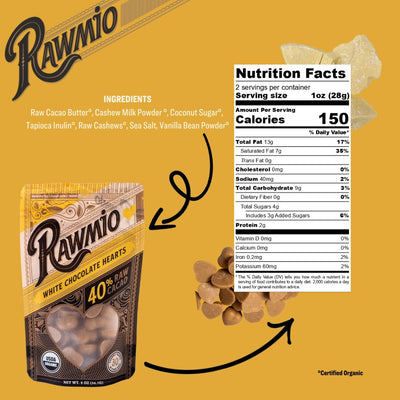 Back of package with ingredients and nutritional value.