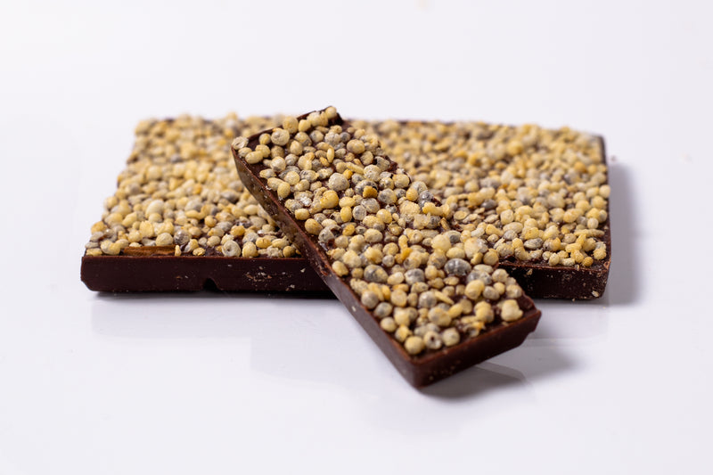 Pieces of delicious Puffed Cereal Crunch chocolate bar