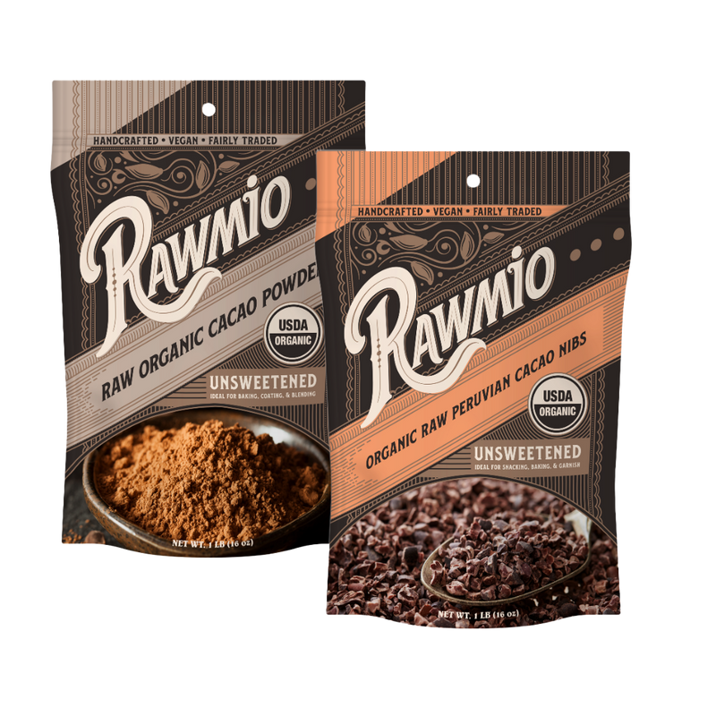 Rawmio Raw Organic Cacao Powder and Organic Raw Peruvian Cacao Nibs